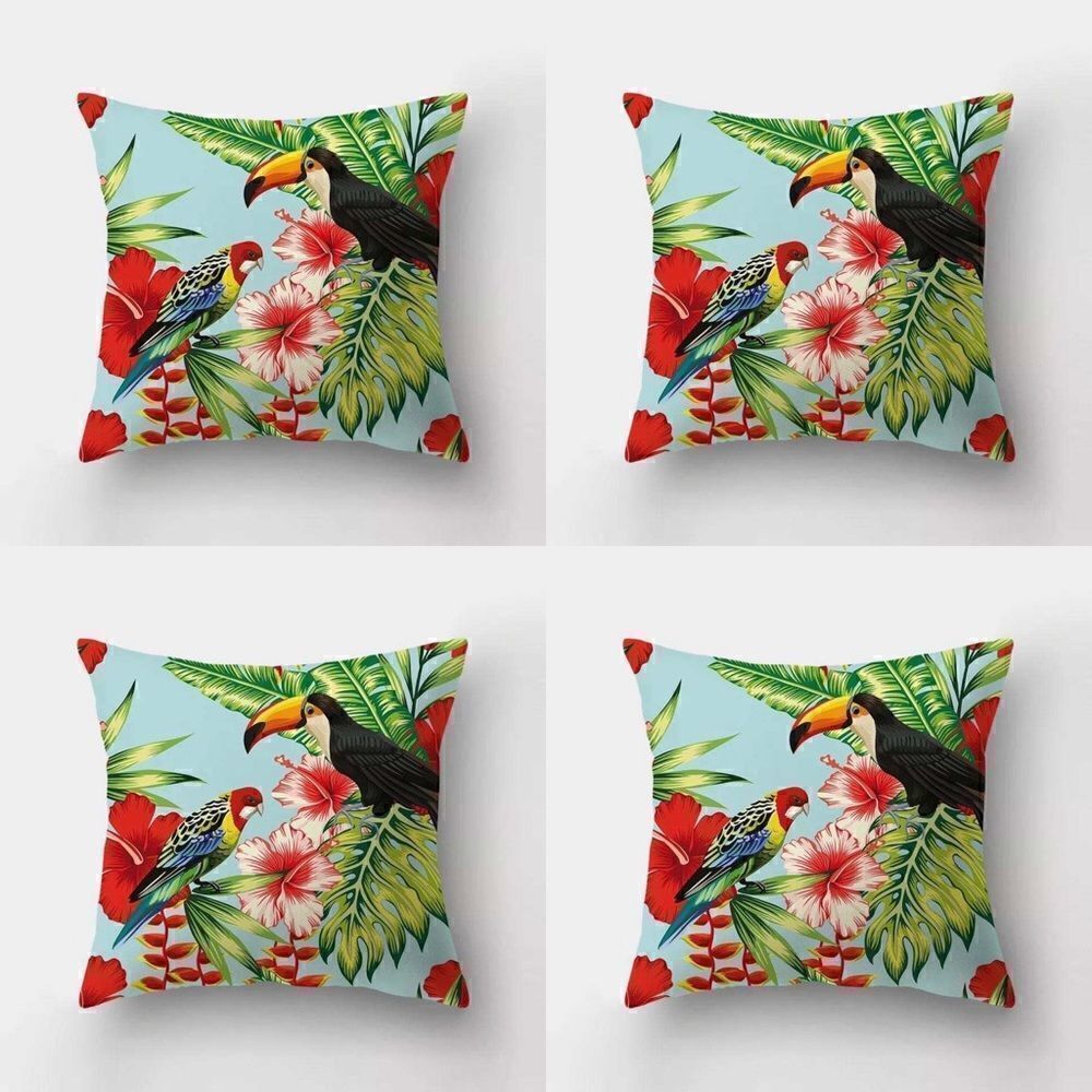 Set of 4 Tropical Birds Indoor/Outdoor Throw Pillow Covers
